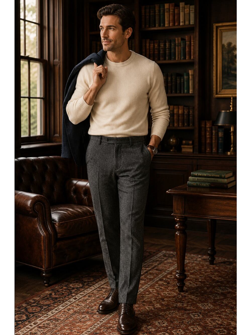 Haight & Ashbury Wool Grey Men's Tweed Trousers Workwear Preppy Minimalist